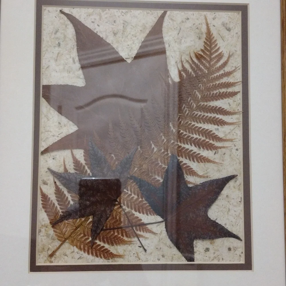 Vintage Handmade Fall Leaves Wall Art  Wooden Frame EUC